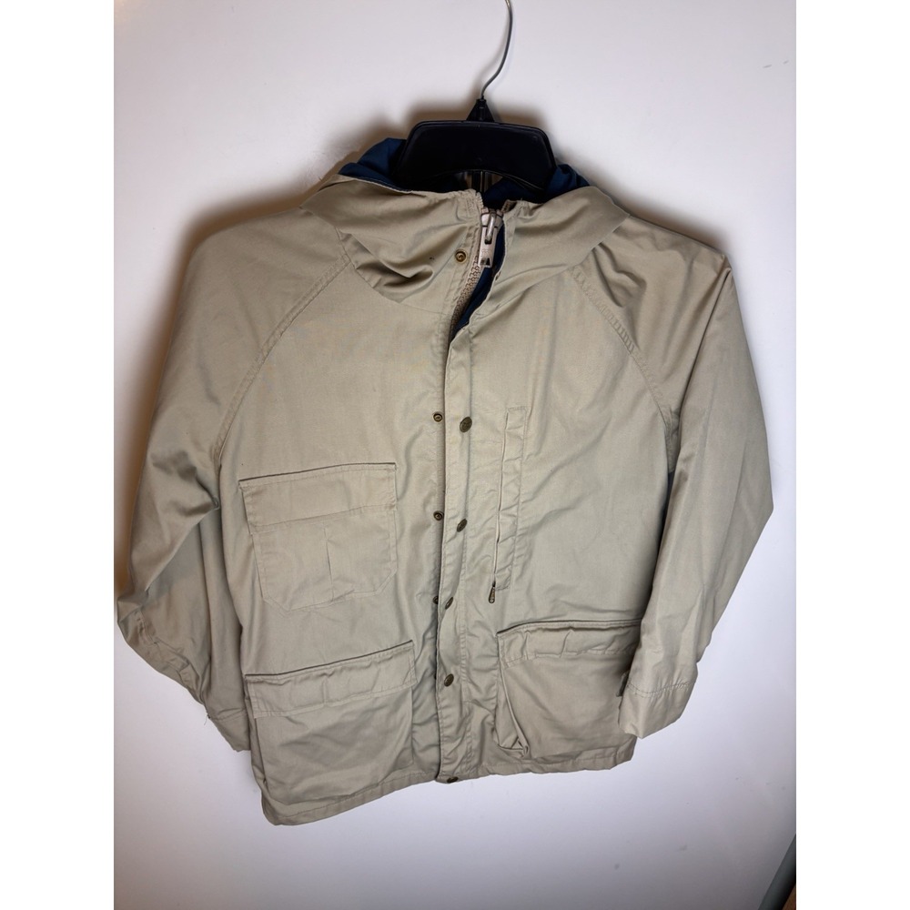 VTG Woolrich Jacket Women Small Hooded Full zip Snap Pockets USA Made Tan